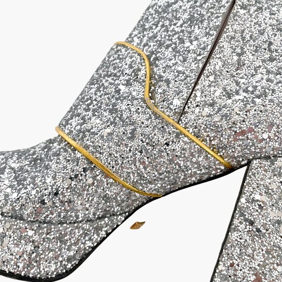 Gucci Soko Platform Ankle Boots EU 36 US 6 Silver Glitter GG Pearl Bee Heel - Picture 13 of 15